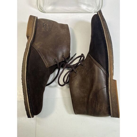 Ugg Mens Boots Size 11 US Chukka Desert Brown Leather Suede Leighton Two Tone - Picture 10 of 13